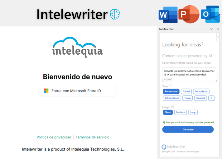 IA Intelewriter con Microsoft Entra ID e integración con M365